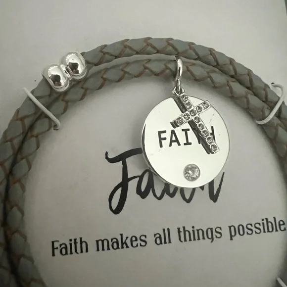 Gray Braided Bracelet with Cross Charm - Picture 2 of 3